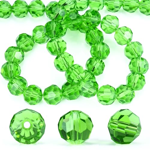 Dowarm 100 Pieces 8MM Round Crystal Glass Beads for Jewelry Making, Faceted Rondelle Crystal Beads for Crafts Wine Charms Wind Chimes Suncatchers, Finding Jewelry Spacer Beads, Green - color: 07-Grass Green, size: 8MM