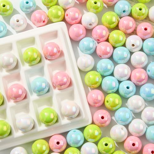 16mm Acrylic Beads 100pcs Chunk Bubblegum Bead Beads for Pens for Necklace Jewelry Bracelets DIY Crafts Making (greenpink) - color: greenpink