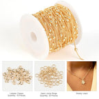 Kyutong 5 Meters Gold Plated Chain for Jewelry Making Thin Curb Link on Spool Beaded Chains Bulk for Necklace Bracelet Ankle Making Finding Jewelry Supplies - color: Bead Gold
