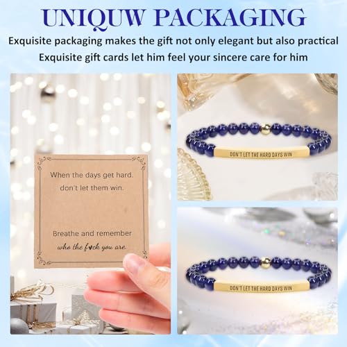 INSYOHO Dont Let the Hard Days Win Bracelet – Inspirational Healing Crystal Bracelet for Women & Men, Agate & Amethyst Beaded Adjustable, Motivational Gift for Stress Relief & Positivity - color: lapis lazuli