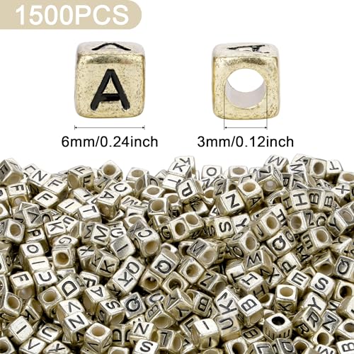 ZHIYUXI 1500pcs Acrylic Black Letter Beads - Gold Cube Friendship Bracelets Alphabet Beads for Crafts Jewelry Necklaces (6 x 6mm) - color: A# Black Letter Gold Beads