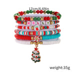 2024 Christmas Rainbow Beads Bracelet Set Colorful Santa Claus Snow Christmas Tree Pendant Bracelet Handmade Polymer Clay Disc Beaded Stackable Stretch Bracelet for Women Xmas Party Jewelry Gift