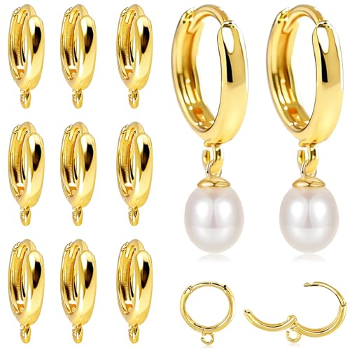 stino 16Pcs Huggie Earring Hooks for Jewelry Making, Brass Hoop Earring Clasps, Findings & Supplies(18K Gold Plated) - color: 18K Gold Plated