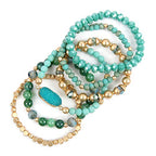 RIAH FASHION Bohemian Acrylic Druzy Multi-Layer Bead Statement Bracelet - Versatile Faux Stone Pendant Stretch Strand Stackable Cuff Bangle Set Sparkly Crystal - color: Bohemian Oval Druzy Set - Turquoise