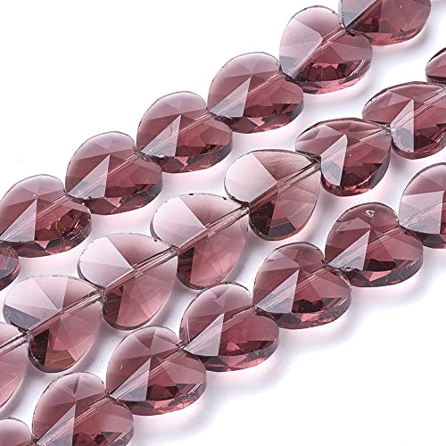Cheriswelry 100pcs Old Rose Transparent Glass Heart Shape Faceted Crystal Beads 14mm Smooth Loose Spacer Beads for DIY Earring Bracelet Necklace Craft Jewelry Making - color: Old Rose