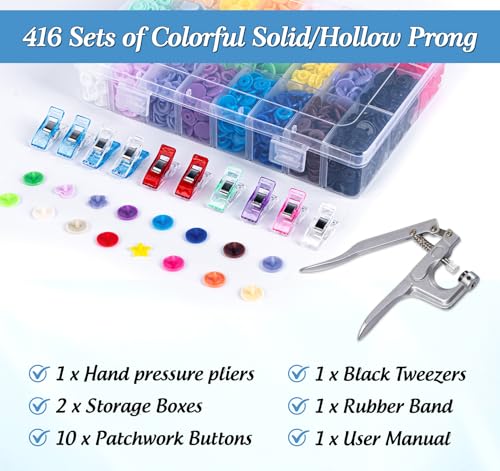 T5 Plastic Snaps, Lemonfiter 400 Sets Snap Button Kit with Snap Pliers Set, 20 Colors No-Sew Snaps for Sewing, Clothing Diapers Bibs Rain Coat Crafting - style: 20 Foam Color 400 Sets