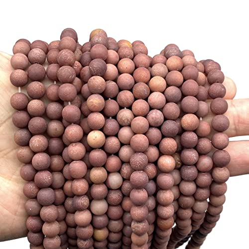 ABCGEMS Velvet-Matte-Finished African Blood Jasper Beads (Enhance The Stone's Inherent Texture and Nature Hues with a Non-Glare Aesthetic) Smooth Round 8mm (Non-Shiny) - color: Blood Jasper (From Africa)