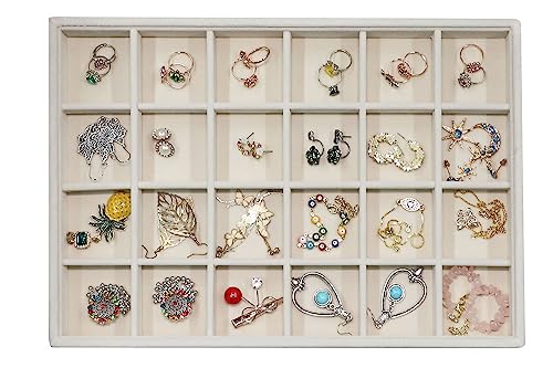 Stratalife Earring Organizer Stackable Jewelry Tray Removable Display Tray Organizer for Jewelry Necklace Earring Drawer Inserts 24 Grid Beige - color: Beige, size: 24