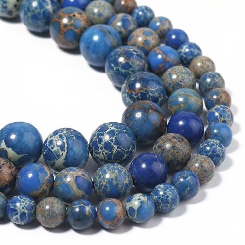 Yochus 60pcs Blue Sea Sediment Beads，6mm Healing Power Natural Stone Round Loose Beads for Jewelry Making Earring Necklace DIY Crafts - color: Blue Sea Sediment, size: 6mm 60beads