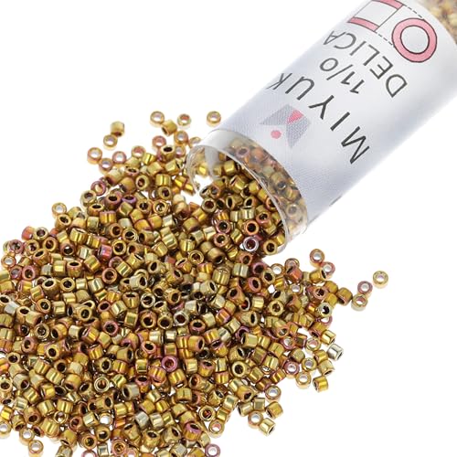 Miyuki Delica Seed Beads – Size 11/0 (1.6 mm), DB0501, 24K Gold Iris, 7.2 g, Approx. 1440 Beads, Made in Japan - color: DB0501 - 24K Gold Iris