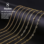 18k Gold Necklace Chains for Jewelry Making, 52.5 Feet 8 Rolls Bracelet Chains for DIY,6.5 Feet Each Style, Gold Plated Chain with Jump Rings/Lobster Clasps/Connectors - color: 18k Gold-52.5 Feet 8 Rolls