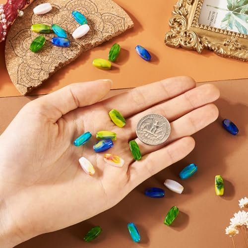 Pandahall 25Pcs Glass Oval Beads Crystal Barrel Long Smooth Bead 14x5mm lmitation Gemstone Gradient Loose Spacer Beads for Necklace Keychain Bracelets Jewelry Making