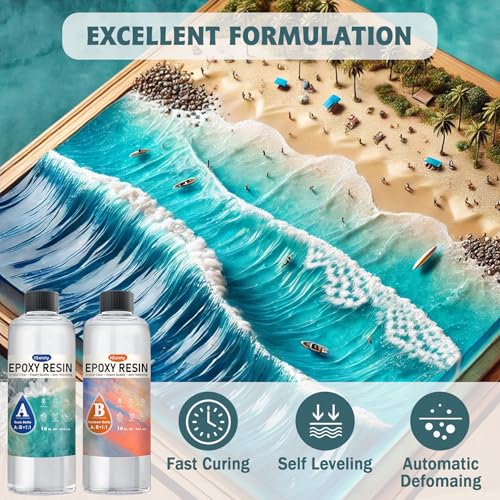 IGaiety Epoxy Resin 32 OZ, Epoxy Resin Kit, Crystal Clear Resin Not Yellowing Epoxy Kit Self-Leveling & Bubble-Free for Beginner Coating Casting DIY Jewelry Making Art Crafts (16 OZ+16 OZ) - size: 32 OZ