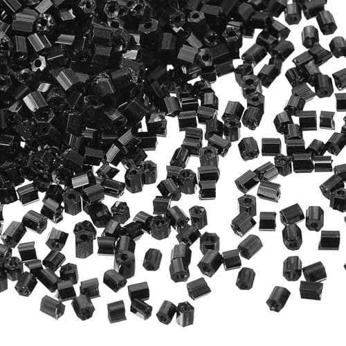 uxcell 1400Pcs Glass Bugle Beads, 1.5x1.5mm Tube Mini Loose Glass Seed Spacer Bead for DIY Earrings Necklaces Bracelets Jewelry Making (Black) - color: Black, size: 1.5x1.5mm