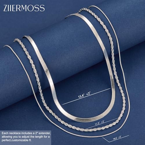 3PCS Gold Necklaces for Women,Chunky Statement Gold Plated Necklace Stack Layered Sterling Silver Herringbone Chains for Women Dainty Trendy Silver Chains Stacked Jewelry Gifts - color: silver chunky necklace set