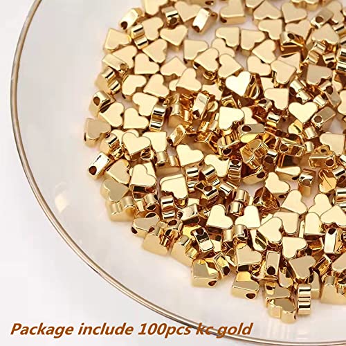 100 Pieces Gold Heart Shape Spacer Beads Small Hole Spacer Beads Metal Loose Beads for Making Bracelet Necklace Earring Accessories DIY Handmade Craft - color: Gold