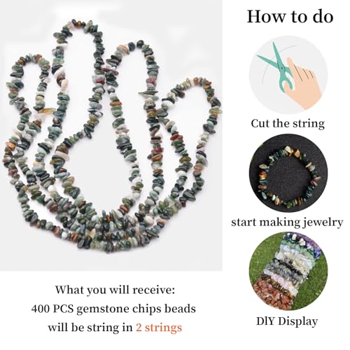 400pcs Natural Chip Stone Beads for Jewelry Making India Agate 5-8mm Irregular Gemstones Healing Crystal Loose Rocks Bead Hole Drilled for Ring Earrings Necklace Bracelet Making DIY Art Crafts - color: India Agate(2 Strands-62")