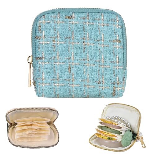 Small Travel Jewelry Case, Soft Velvet Organizer Pouch for Bangles, Bracelets, large Earrings, Beaded necklaces, Anti-Scratch & Portable Jewelry Bag Holder for Daily Use & Gift (Aqua Blue) - color: Aqua Blue