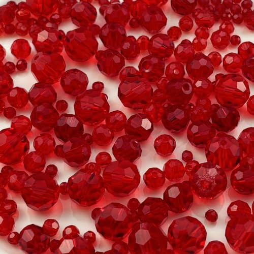 480pcs Crystal Glass Beads 3mm 4mm 6mm 8mm 10mm Round Faceted Glass Spacer Beads for Bracelets Necklace Earring DIY Jewelry Making Craft(Red) - color: Red