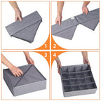 Criusia 3 Pack Sock Underwear Drawer Organizer Dividers, 64 Cell Fabric Foldable Dresser Organizer for Closet Organizers and Storage Boxes for Organizing Socks, Underwear, Ties (16+24+24 Cell, Gray)