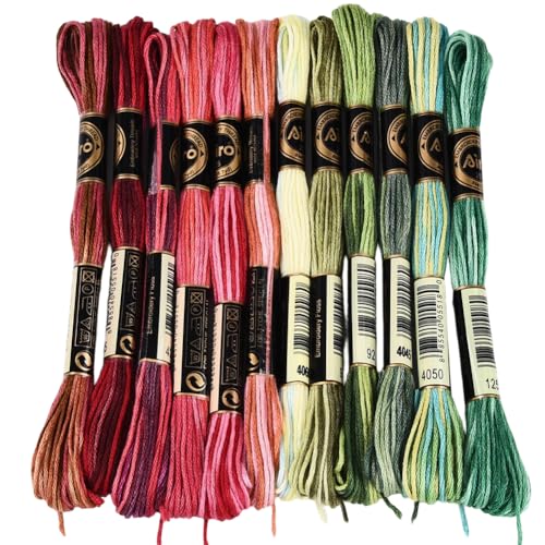 12 Skeins 105 Yards Cross Stitch Floss Embroidery Thread 6 Ply Variegated Friendship String Polyester Christmas Color Threads for Sewing Making Bracelets Clothes Stitching Decor Craft DIY - color: Christmas Color