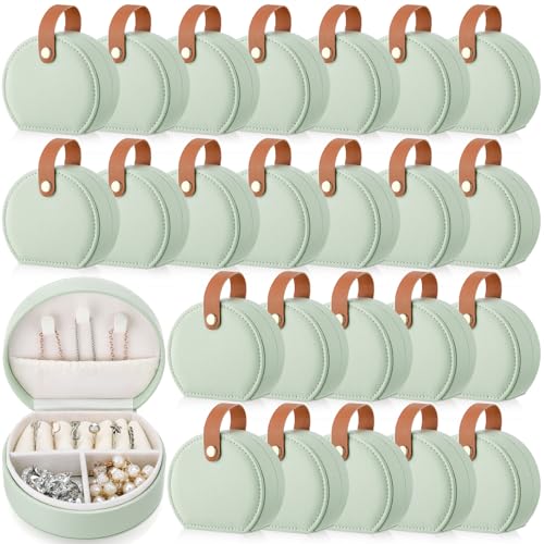 Weysat 24 Pack Travel Jewelry Case Bridesmaid Gifts Box Bulk Small Leather Earring Organizer for Women Proposal Return Gift (Green) - color: Green