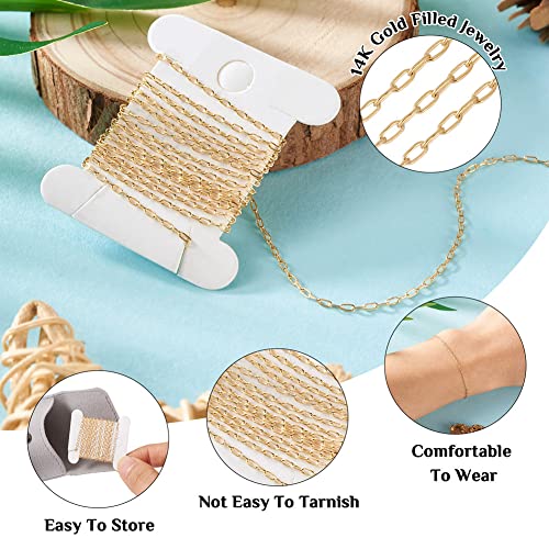 Elecrelive 3.28 Ft 14K Gold Filled Paperclip Chains Brass Permanent Jewelry Chains 2.5mm Oval Link Cable Chains with 1 Square Velvet Bag for Women's Trendy Layering Necklace Bracelet Making - color: Golden