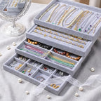 Tondiamo Set of 8 Large Stackable Jewelry Organizer Tray Set for Drawers Grey Velvet Jewelry Drawer Inserts Container Display Case Storage Display Trays for Earring Necklace Rings Bracelet Sunglasses