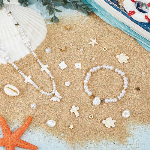 SUNNYCLUE 1 Box 1000Pcs Ocean Beads Kit Shell Beads Seashell Charms Summer Hawaii Sea Turtle Starfish Plastic Imitation Pearl Loose Spacers for Jewelry Making Kits Bracelets Necklace Earrings - style: Style 2