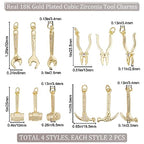 Beebeecraft 1 Box 8Pcs 4 Styles Mini Tool Charms Golden Wrench & Plier & Hammer Charm 18K Golden Brass Plated with CZ Crystal Stone Pendants for DIY Jewelry Making Arts Crafts