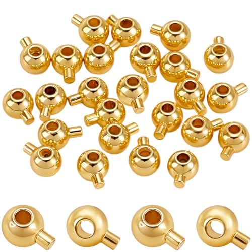 Beebeecraft 1 Box 30Pcs Gold Bead Crimp Covers Jewelry End Beads 5 x 3.5mm Small Round Real 18K Gold Plated Brass Knot Cords Lockers Spacers for Necklaces Bracelets Jewelry Making DIY Crafts - color: Gold