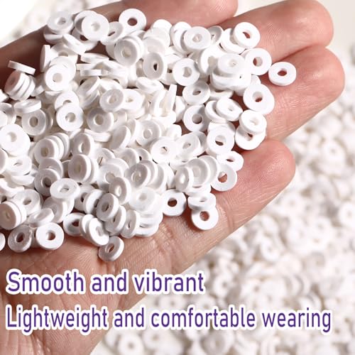 Clay Beads, 8000Pcs White Clay Heishi Beads for Bracelets Making, Flat Round Polymer Heishi Beads for DIY Jewelry Making - color: 8000pcs White