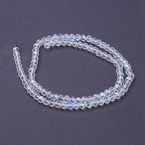 About 900Pcs Faceted Round Transparent Glass Bead Strands, Clear AB Crystal Loose Beads, Jewelry Making Charm Bulk for Necklace Bracelet Earring Making and DIY Crafting, 4mm