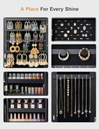Nicetree Mirror Jewelry Cabinet Standing, Lockable Jewelry Cabinet Armoire with 2 Drawers, Full Length Mirror with Jewelry Storage, Christmas Gifts, Black - color: Black