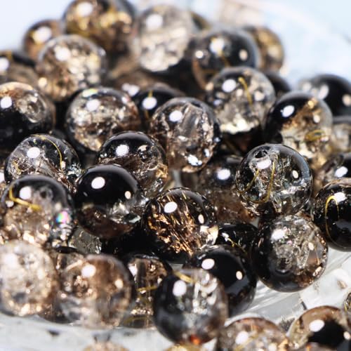 100Pcs 10mm Crackle Glass Beads for Jewelry Making - Round Spacer Crystal Beads Bulk, DIY Craft Supplies for Necklace Bracelet Earrings (Black Coffee) - color: Black Coffee