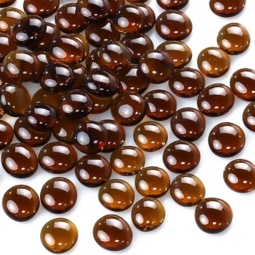 CYS EXCEL Amber Glass Gemstone Beads Vase Fillers (2 LBS) Flat Marble Beads Multiple Color Choices Aquarium Decor Rocks Floral Stones Decorative Mosaic Glass Gem Pebbles - color: Amber, size: 2 LBS