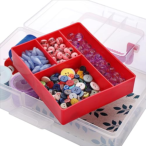 JUXYES Plastic Fishing Tackle Box Organizer with Removable Dividers, Clear Fishing Tackle Storage Boxes with Handle, 2 Layer Fishing Tackle Tray Box Lure Box, Red - color: Red