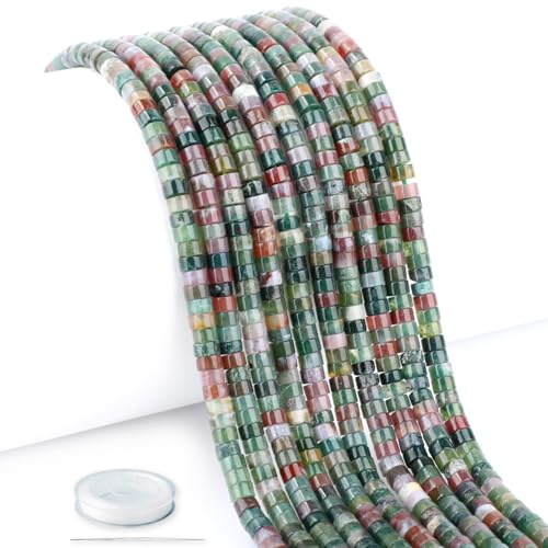 Natural Indian Agate Heishi Spacer Beads Loose Semi Precious Flat Round Gemstone Disc Shape Stone for Beading Jewelry Making 4x2mm 15.5" - color: Indian Agate