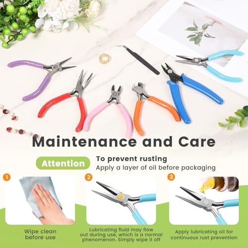 6 Pcs Jewelry Pliers Set Including Needle Round Bent Nose, Zipper Pliers, Wire Cutters, Crimper Nippers for Bracelet Beading DIY Craft Jewelry Making Supplies