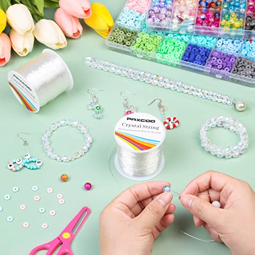 Bracelet String, Paxcoo 2 Rolls Elastic Stretchy Bead String Cord for Clay Beads Kandi Pony Beads Bracelets Jewelry Making (0.8 MM, Crystal) - size: 0.8 MM, style: Crystal Clear