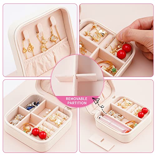 Neveika Portable Travel Mini Jewelry Box Leather Jewellery Ring Organizer Case Storage Gift Box Girls Women (white). - color: White