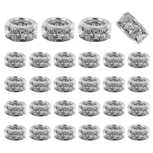 uxcell 40 Pcs 10mm Large Hole Rhinestone Beads, European Spacer Bead, Rondelle Loose Charm Beads for DIY Jewelry Making Bracelet Accessories (Silver) - color: Silver, size: 10 mm