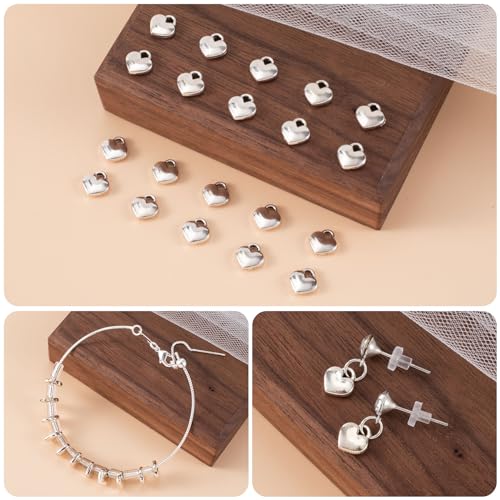 Joez Wonderland 150pcs Mini Silver Metal Heart Charms for DIY Jewelry Making - Pendants, Beads for Necklace, Bracelet, Earring, Wedding & Christmas Ornaments