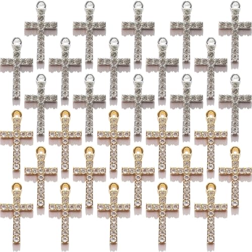 Zirconia Crystal Rhinestone Cross Charms for Jewelry Making Bracelet Necklace Choke Earring Pendant Key Chain Craft Supplies DIY Accessories - color: D_Mix_30Pcs