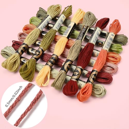 12 Skeins 105 Yards Embroidery Floss Thread Bulk Variegated Floss 6 Strands Green Orange Friendship Bracelet String Cross Stitch Threads for Jewelry Making Bracelet Stitching Craft Supply - color: Autumn Colors