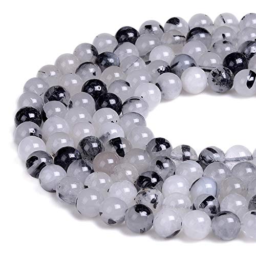 Gorgeous Black Rutilated Quartz Natural Gemstone Loose Beads 8mm Smooth Round Approxi 15 inch DIY Bracelet Necklace for Jewelry Making - color: Black Rutilated Quartz, size: 8mm