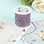 UMAOKANG 33ft Bead Chain for Jewelry Making Stainless Steel Cable Link Chain Spool Lavender Beaded Bracelet Chain with Open Jump Rings and Lobster Clasps - color: Lavender Bead-Steel