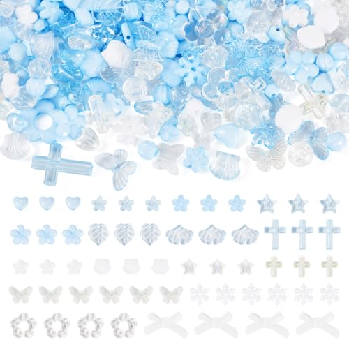 100G Mixed Shapes Acrylic Beads Assorted Beads for Bracelet Making,Flower Bow Butterfly Leaf Aesthetic Bracelet Charms Cute Beads for Jewelry Making DIY Necklace Keychain Phone Charms,Blue - color: Blue