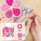 MIIIM 1000PCS 6x9mm Pony Beads Bulk, 5 Styles Pink Pony Beads for Bracelets Making Kit, Kandi, Hair Braids Crafts for Jewelry Making (Pink) - color: Pink