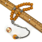 Simple Designed Natural Stone Worry Beads - Prayer Beads Tesbih-Tasbih-Tasbeeh-Misbaha-Subha-Sebha-Sibha-Rosary (Dark Orange Resin Drum -13X9 mm- 19 Big Beads) - color: Dark Orange Resin Drum -13X9 mm- 19 Big Beads